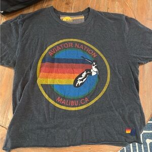 Aviator Nation Charcoal Tee with rainbow Accent (L)